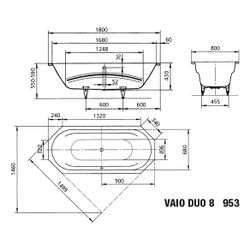 Kaldewei Badewanne Vaio Duo 8 achteckig 430x800x1800mm 155l Alpinweiß, Weiß m. A... KALDEWEI-233330000001 4001112544709 (Abb. 1)