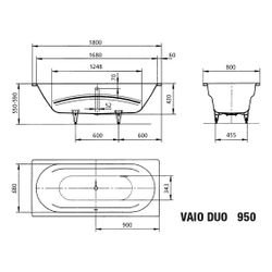 Kaldewei Badewanne Vaio Duo rechteckig 430x800x1800mm 155l Alpinweiß, Weiß m. Vo... KALDEWEI-233034013001 4001112564042 (Abb. 1)