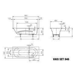 Kaldewei Badewanne Vaio Set rechteckig 430x800x1800mm 135l Alpinweiß, Weiß m. ÜL... KALDEWEI-234600010001 4001112711910 (Abb. 1)