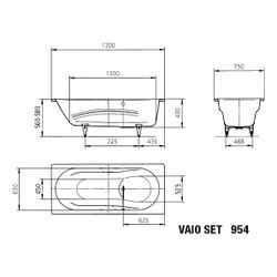 Kaldewei Badewanne Vaio Set rechteckig 430x750x1700mm 135l Alpinweiß, Weiß m. In... KALDEWEI-233400011001 4063728692816 (Abb. 1)