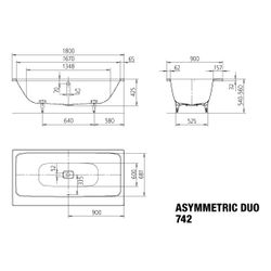 Kaldewei Badewanne Asymmetric Duo rechteckig 425x900x1800mm 163l Alpinweiß m. ÜL... KALDEWEI-274200010001 4001112784846 (Abb. 1)