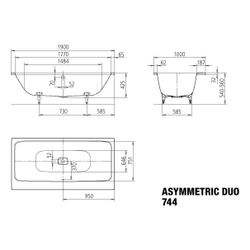 Kaldewei Badewanne Asymmetric Duo rechteckig 425x1000x1900mm 208l Bahamabeige m.... KALDEWEI-274430003030 4063727120846 (Abb. 1)