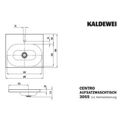 Kaldewei Aufsatzwaschtisch Centro rechteckig 112x500x600mm, Alpinweiß Matt, 1 HL... KALDEWEI-902806013711 4055761132404 (Abb. 1)