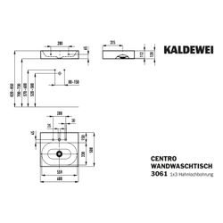 Kaldewei Wandwaschtisch Centro rechteckig 120x500x600mm, Alpinweiß, 3 HL, ohne Ü... KALDEWEI-903406033001 4001112983355 (Abb. 1)