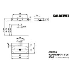 Kaldewei Wandwaschtisch Centro rechteckig 120x500x900mm, Alpinweiß, 3 HL, ohne Ü... KALDEWEI-903506033001 4001112983362 (Abb. 1)
