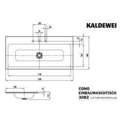 Kaldewei Einbauwaschtisch Cono rechteckig 112x500x1200mm, Alpinweiß, 3 HL, ohne ... KALDEWEI-901806033001 4055761012201 (Abb. 1)