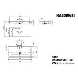 Kaldewei Wandwaschtisch Cono rechteckig 120x500x1200mm, Alpinweiß, 3 HL, ohne ÜL... KALDEWEI-902706033001 4055761012225 (Abb. 1)