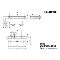 Kaldewei Wand-Doppelwaschtisch Cono rechteckig 120x500x1200mm, Schwarz, 6 HL, oh... KALDEWEI-902706053701 4063728410878 (Abb. 1)