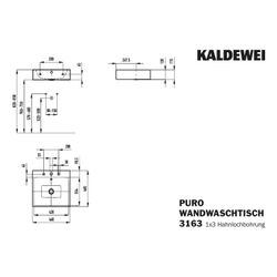 Kaldewei Wandwaschtisch Puro rechteckig 120x460x460mm, Alpinweiß/Chrom, 3 HL, mi... KALDEWEI-901306033001 4001112983010 (Abb. 1)
