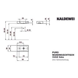 Kaldewei Wand-Handwaschtisch Puro rechteckig 105x300x550mm, Mattschwarz 100, lin... KALDEWEI-901206433676 4055761283038 (Abb. 1)