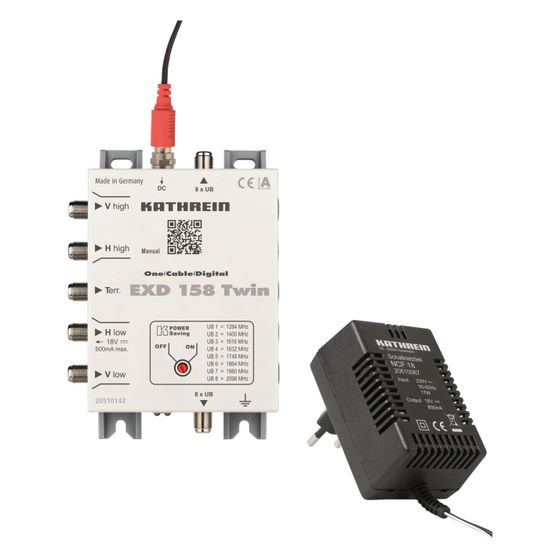 Kathrein Einkabel-Multischalter EXD 158 Twin, 5-862 MHz und 950-2150 MHz, 8 Teilnehmeranschlüsse