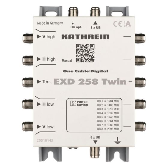 Kathrein Einkabel-Multischalter EXD 258 Twin, 8 Teilnehmeranschlüsse, 5 Eingänge, kaskadierbar