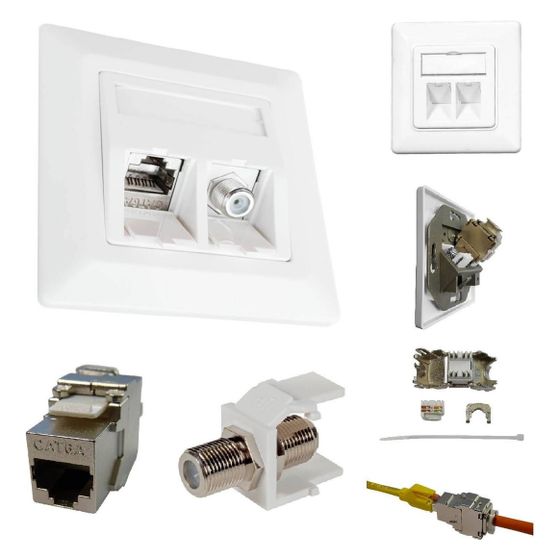 Kathrein Kombi-Netzwerkdose ESN 300, Cat.6A 500MHz 2-fach, 80,8x80,8x40,8mm, Weiß