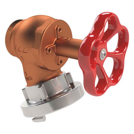 Kemper Schlauchanschlussventil für Wandhydrant Typ F mit Alu-C-Kupplung, DN 50 AG, PN 16, Rotguss, Figur 112&nbsp;00
