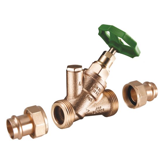 Kemper Standard Freistrom-Absperrventil ohne Entleerung Sanpress-Verschraubung DN 15/15, PN 16, Rotguss/Messing, Figur 174&nbsp;30&nbsp;VT