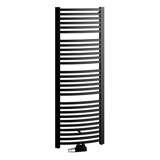 Kermi Basic-50 R gebogen Badheizkörper Schwarz Soft 1770x60x599mm Anschluss mittig/seitlich 993W bei 75/65/20 Grad C