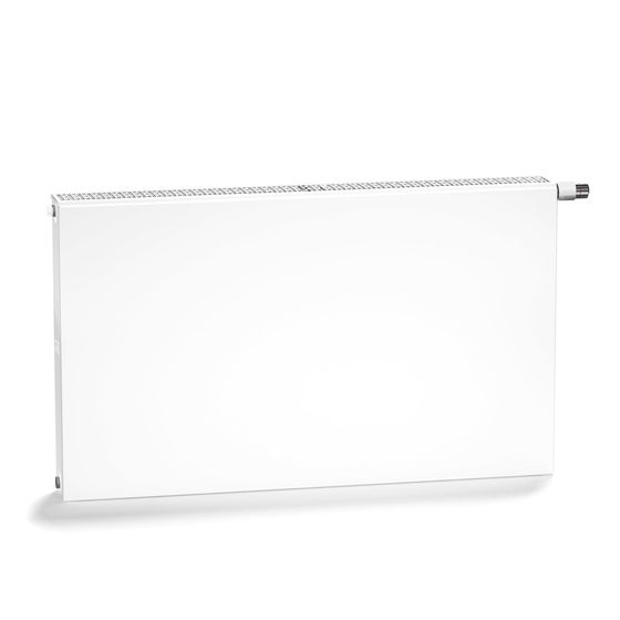 Kermi Plan-V Flachheizkörper glatt Typ 11 605x63x605mm, 531W bei 75/65/20, Ventil rechts, mit Abdeckung, Bohrkonsole, Weiß