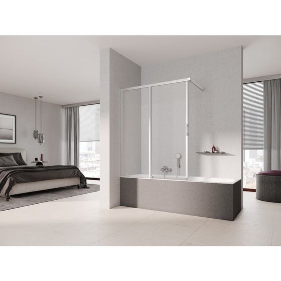 Kermi Duschkabine Liga Gleittür 2T Festfeld H2L 1500x1000x32mm ESG Klar 4mm Silber Mattglanz Anschlag links
