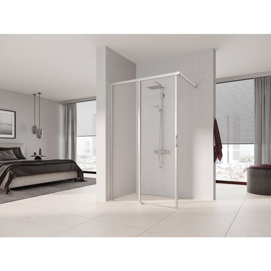 Kermi Walk-In Wall Liga Gleittürsegment J2L 2000x1200x32mm ESG Klar 4mm Silber Mattglanz Anschlag links