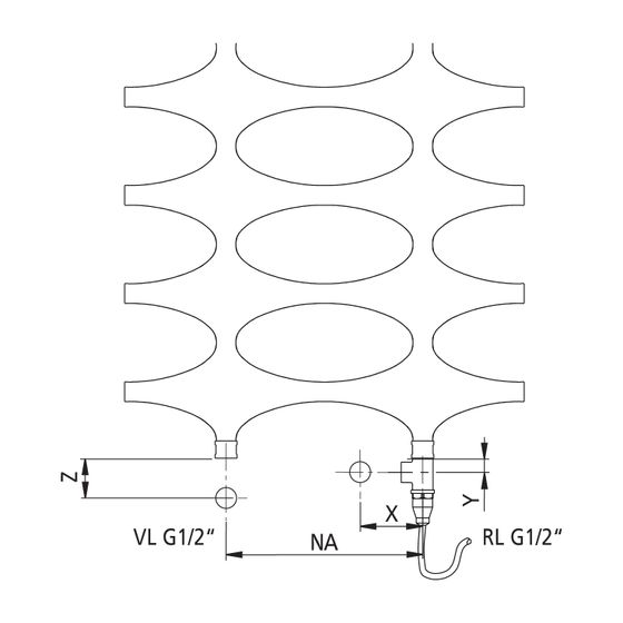 Kermi Ideos-E-Zusatzbetrieb Designheizkörper 1151x37x758mm WRS Ausführung links 600W, Weiß