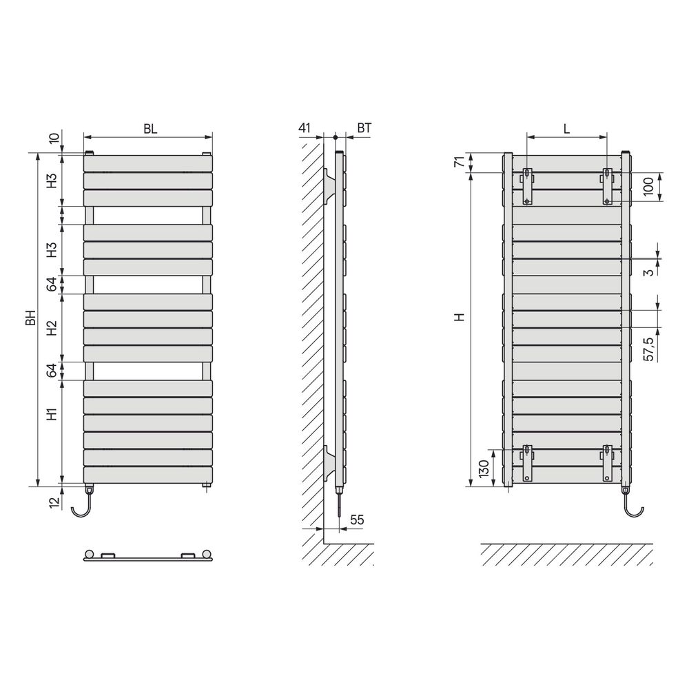Kermi Aster-E elektrischer Badheizkörper 1169x37x450mm, WWS, 600W, links, Weiß S... KERMI-MBE1012450101XK 4063769322994 (Abb. 2)