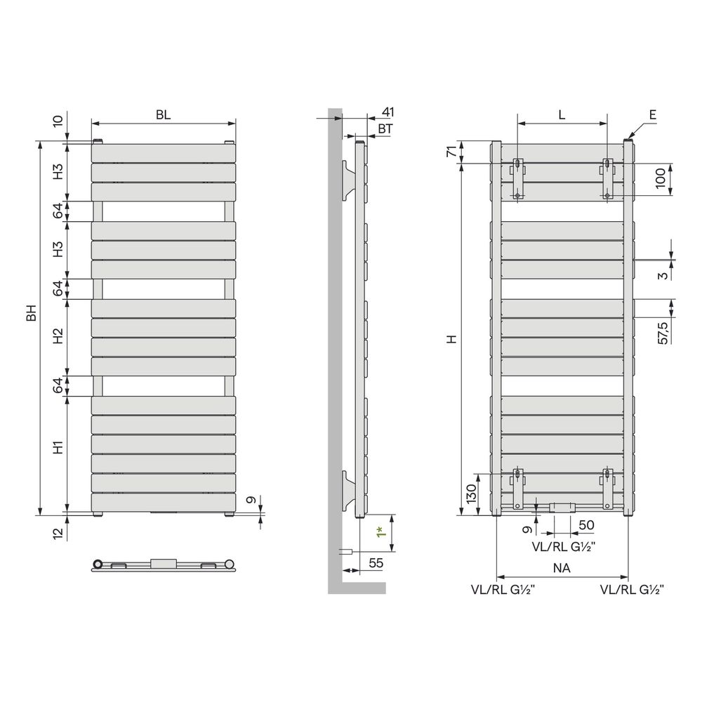 Kermi Aster Badheizkörper mit flachovalen Querrohren 1471x37x450mm, 634W bei 75/... KERMI-MBN1015450101XK 4037486794433 (Abb. 3)