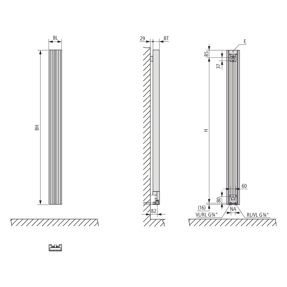 Kermi Beams Designheizkörper 1800x100x150mm, 671W bei 75/65/20 Grad C, Schwarz S... KERMI-D1N1018150301XK 4071461409615 (Abb. 3)