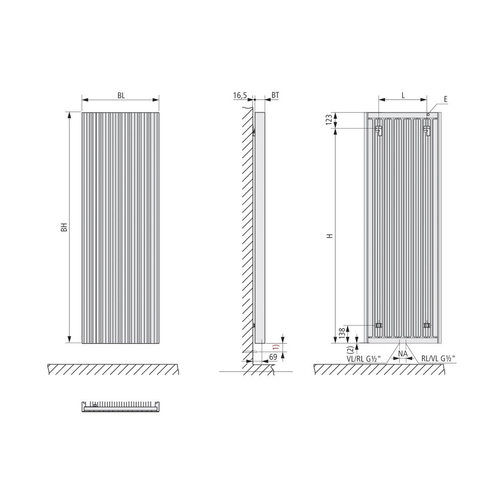 Kermi Bryce Designheizkörper 1600x78x600mm, 1836W bei 75/65/20 Grad C, Anthracite Grey... KERMI-D2N1016600601XK  (Abb. 3)