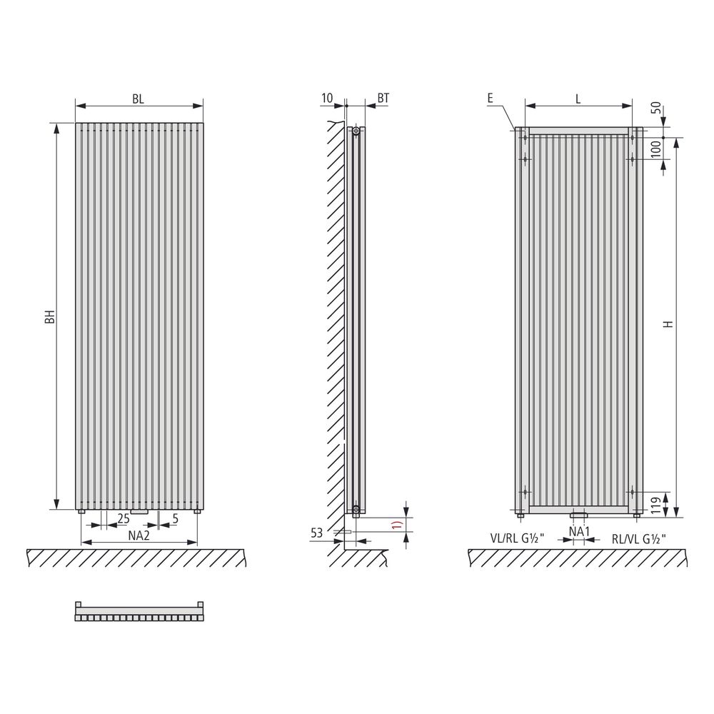 Kermi Carré vertikal Designheizkörper 1600x96x895mm 2649W bei 75/65/20 Grad C, W... KERMI-D3N1V1600902XXK 4037486268347 (Abb. 6)