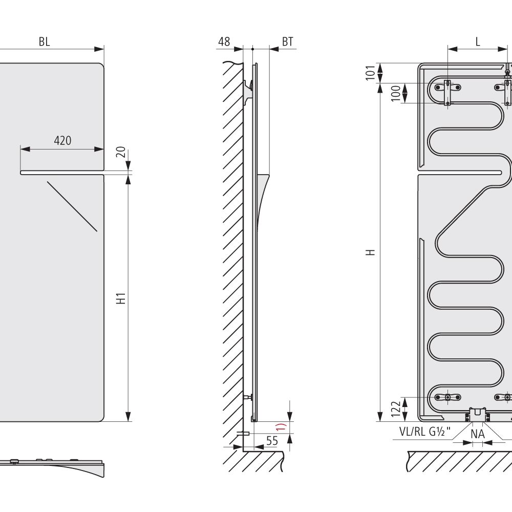 Kermi Ineo Designheizkörper 1800x84x600mm, Ausführung rechts, 931W bei 75/65/20 ... KERMI-IPN1A1800601RXK 4063769290484 (Abb. 6)