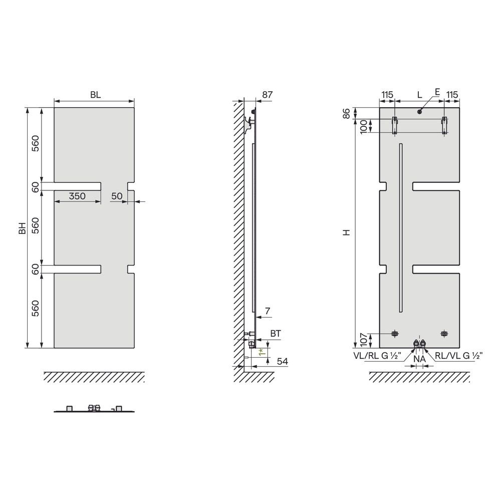 Kermi Tano Designheizkörper 1800x49x600mm, Ausführung links, 1033W bei 75/65/20 ... KERMI-SPN1A18600101LK 4051487923869 (Abb. 4)