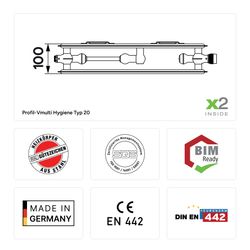 Kermi Vmulti Profil Hygiene Typ 20 therm-x2 Flachheizkörper 400x100x1300mm 957W ... KERMI-FTX200401301N1K 4063769380833 (Abb. 1)