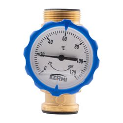 Kermi Kugelhahn 1" Außengewinde x 1 1/4", Rücklauf mit Thermometer, für Heizkreis ungemis... KERMI-W90241 4037486676494 (Abb. 1)