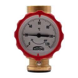 Kermi Kugelhahn 1" mit Rückschlagklappe, Außengewinde x 1 1/4", Vorlauf mit Thermometer, ... KERMI-W90242 4037486676500 (Abb. 1)