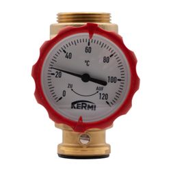 Kermi Kugelhahn 1" mit Rückschlagklappe, Außengewinde x 1 1/4", Vorlauf mit Fühlerhülse, ... KERMI-W90243 4037486676517 (Abb. 1)