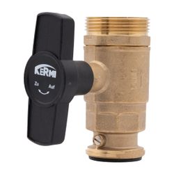 Kermi Kugelhahn 1" mit Rückschlagklappe, Außengewinde x 1 1/2" mit Griff, für Speicherlad... KERMI-W90251 4037486676586 (Abb. 1)