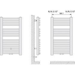 Kermi Basic-50 R gebogen Badheizkörper 1172x524x64mm circonsilber Anschluss mittig und seitli... KERMI-ER01M120050TXXK  (Abb. 1)