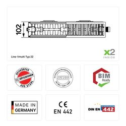 Kermi Vmulti Line Typ 22 therm-x2 Flachheizkörper 705x102x405mm 711W Weiß multi ... KERMI-PLX220700401N1K 4063769377666 (Abb. 1)