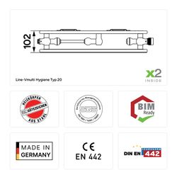 Kermi Line-Vmulti therm-x2 Hygiene Flachheizkörper Typ 20 Weiß 705x102x1605mm Mu... KERMI-PLX200701601N1K 4063769390207 (Abb. 1)