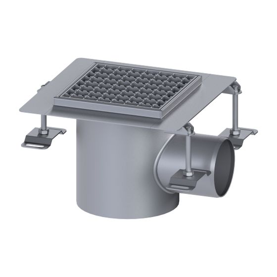 Kessel Bodenablauf Ferrofix KF15, DN 100, waagerecht, 206x206mm, 2,5l/s, L 15mm, Edelstahl