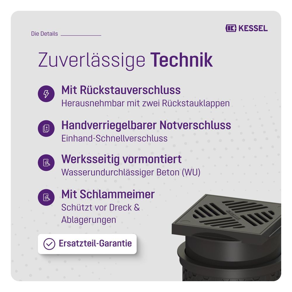 Kessel Kellerablauf Universale Plus, Schwarz, mit Rückstauverschluss, Auslauf senkrecht... KESSEL-27631 4026092096864 (Abb. 4)