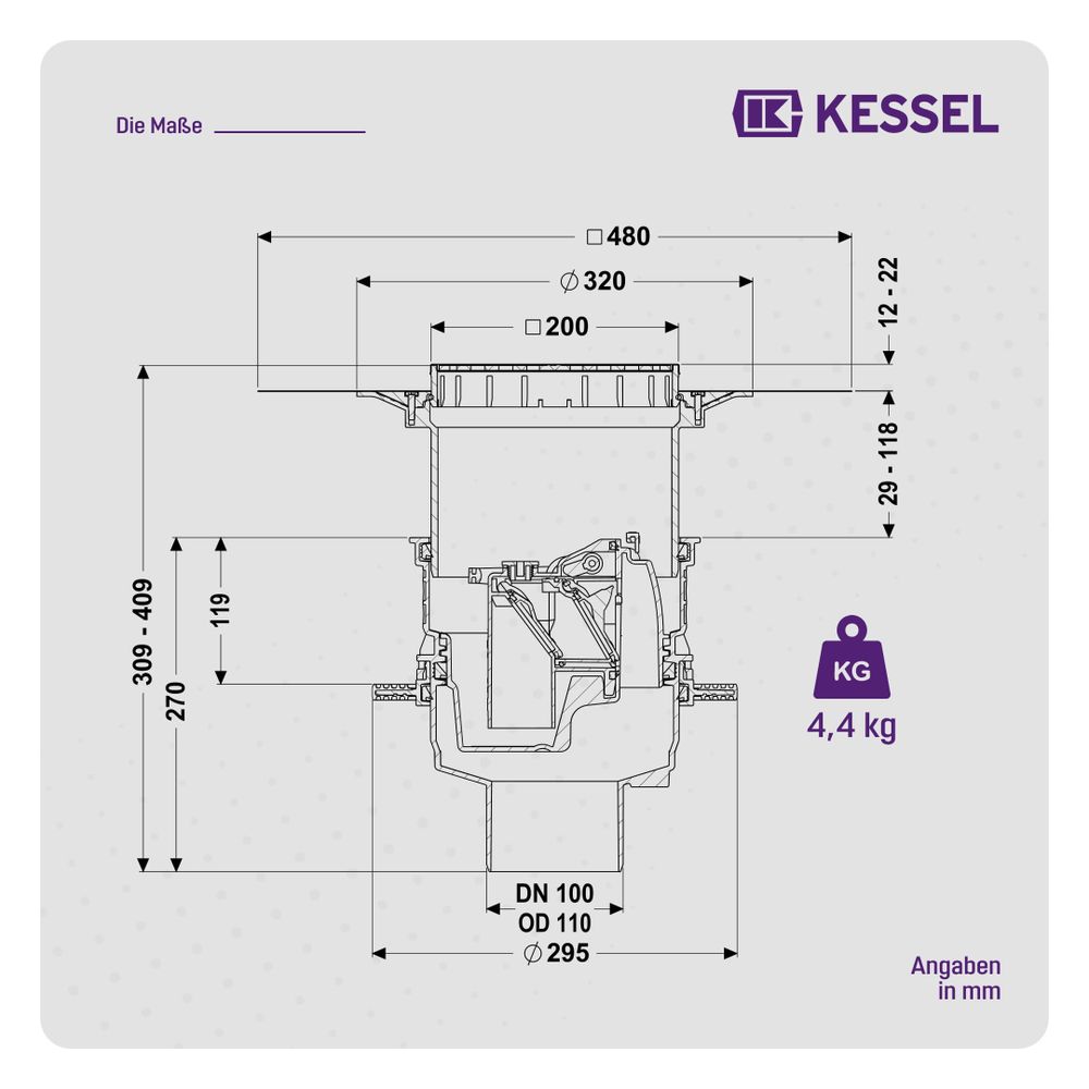 Kessel Kellerablauf Universale Plus Variofix, mit Rückstauverschluss, Auslauf senkrecht... KESSEL-27651 4026092096888 (Abb. 2)