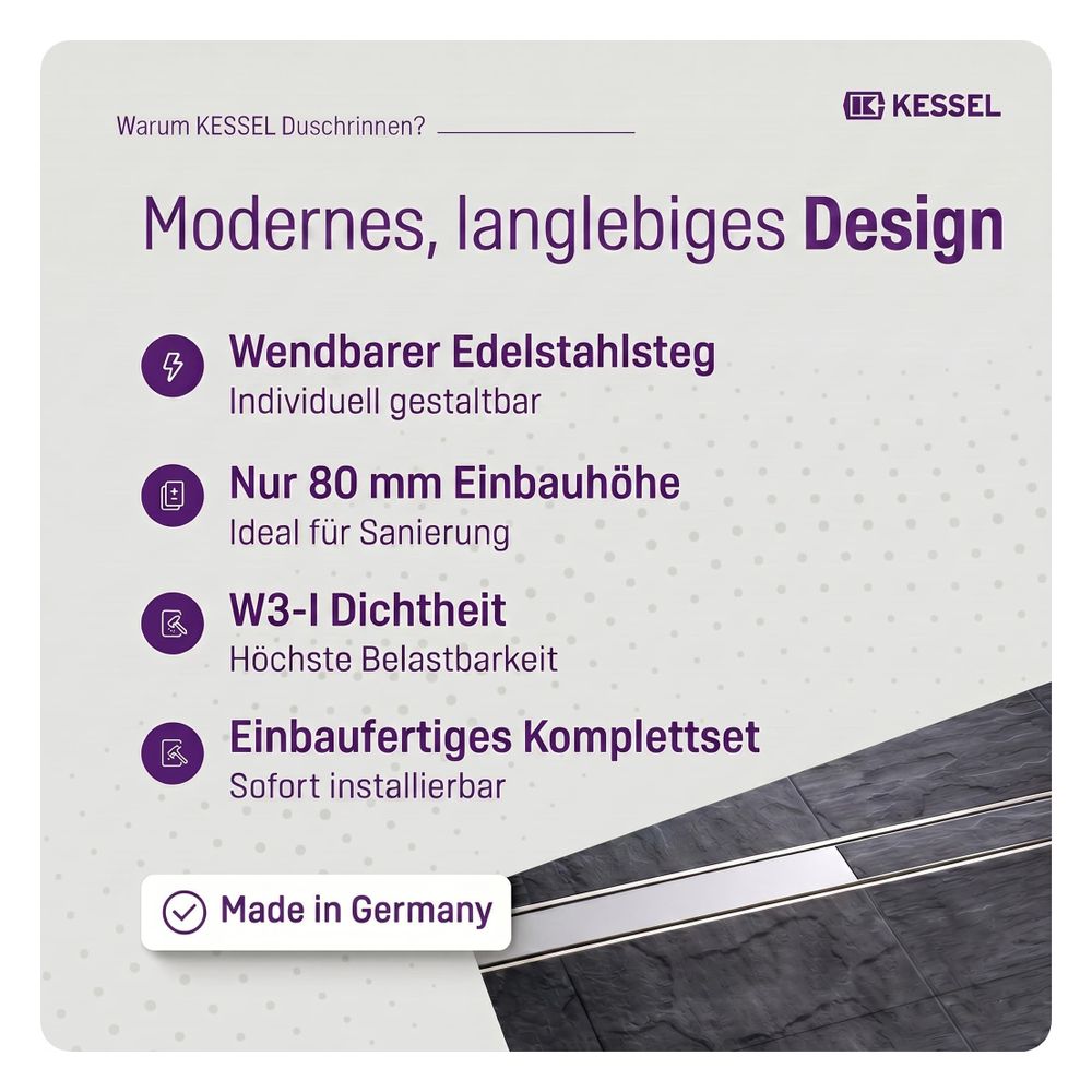 Kessel Duschrinne Linearis Compact DN 50 WaD, V2A, Länge 1.150mm... KESSEL-45600.67M 4026092078952 (Abb. 4)