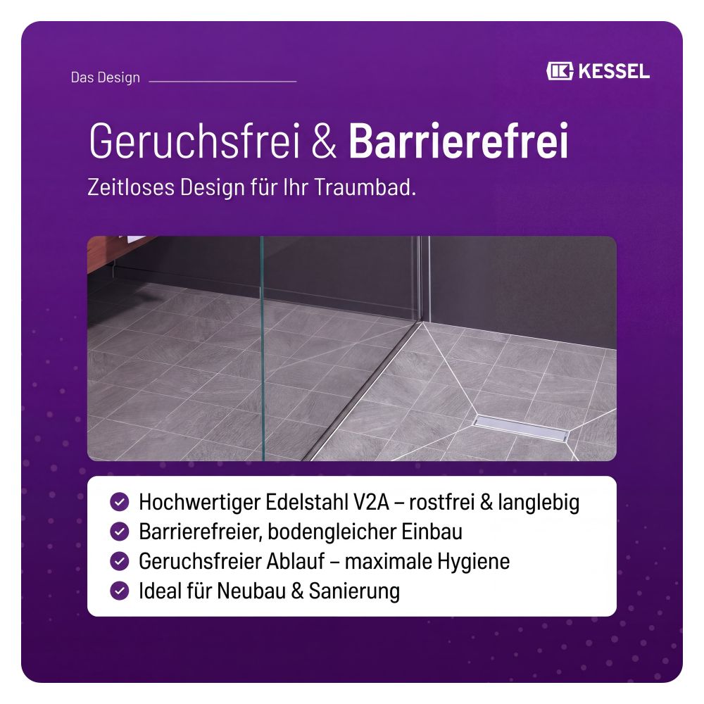 Kessel Duschrinne Linearis Compact DN 50 WaD, V2A, Länge 1.150mm... KESSEL-45600.67M 4026092078952 (Abb. 5)