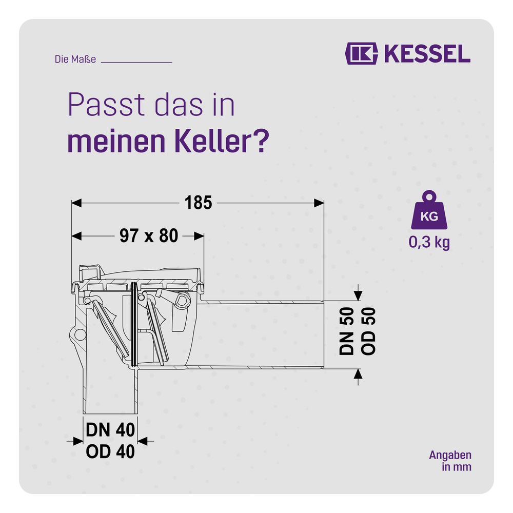 Kessel Rückstauverschluss Staufix, Siphon DN 50, für Waschtisch Typ 5... KESSEL-73051 4026092027400 (Abb. 2)