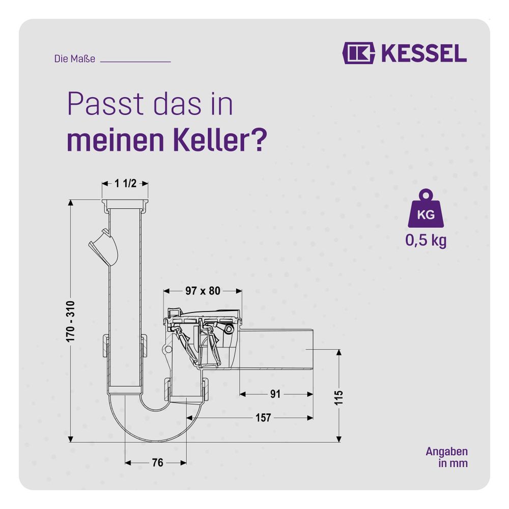 Kessel Rückstauverschluss Staufix Siphon DN 50 Waschmaschine Typ 5... KESSEL-73052 4026092027615 (Abb. 2)