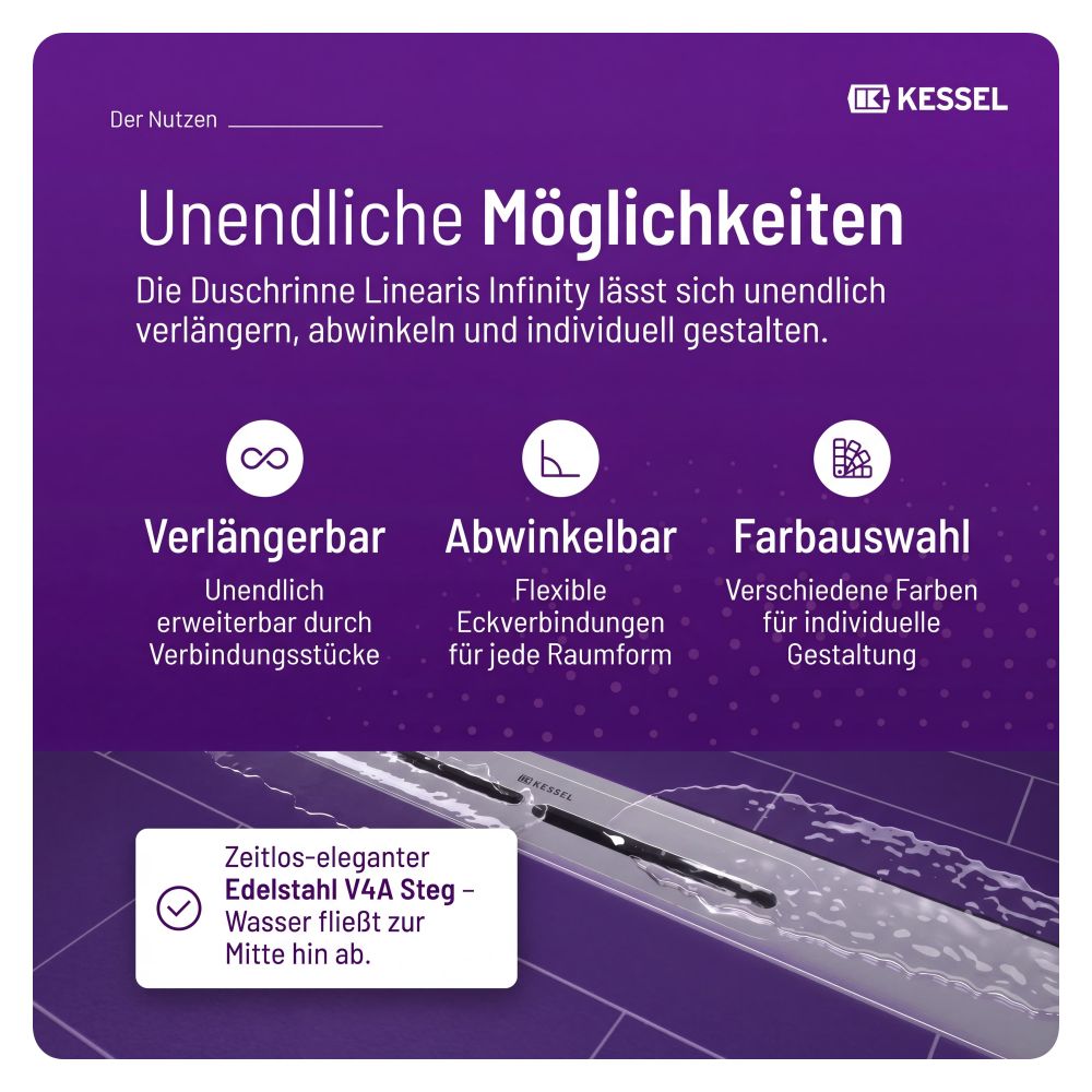 Kessel Duschrinne Linearis Infinity, DN 50, 1.600mm, Edelstahl gebürstet, 45200.16... KESSEL-45200.16 4026092093894 (Abb. 3)