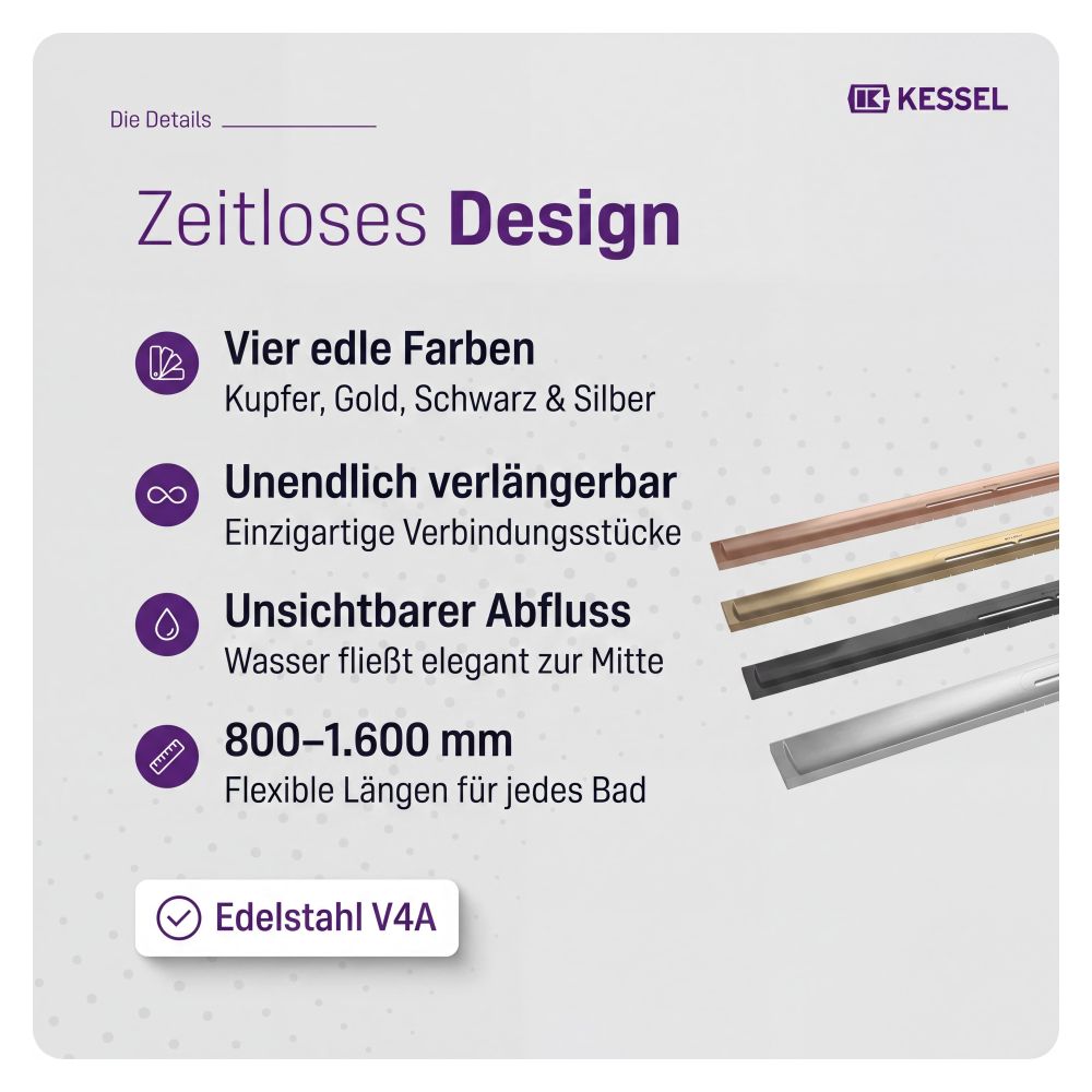 Kessel Duschrinne Linearis Infinity, DN 50, 1.600mm, Edelstahl gebürstet, 45200.16... KESSEL-45200.16 4026092093894 (Abb. 4)