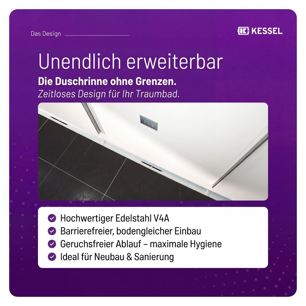 Kessel Duschrinne Linearis Infinity, DN 50, 1.600mm, Edelstahl gebürstet, 45200.16... KESSEL-45200.16 4026092093894 (Abb. 5)