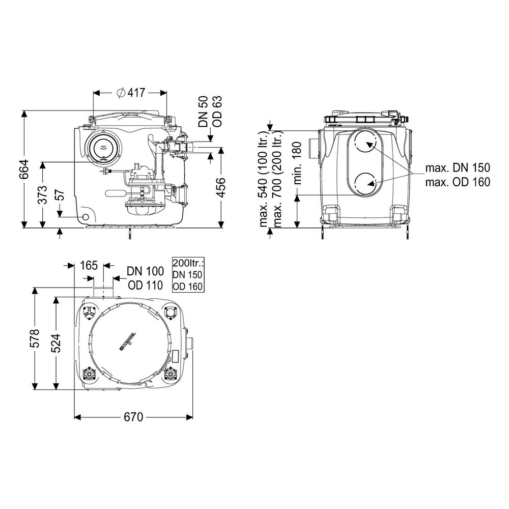 Kessel Hebeanlage Aqualift 100 Mono GTF 1250, 1,3kW, max. Förderhöhe 11m, Kunststoff, Sc... KESSEL-28512C 4026092112991 (Abb. 2)